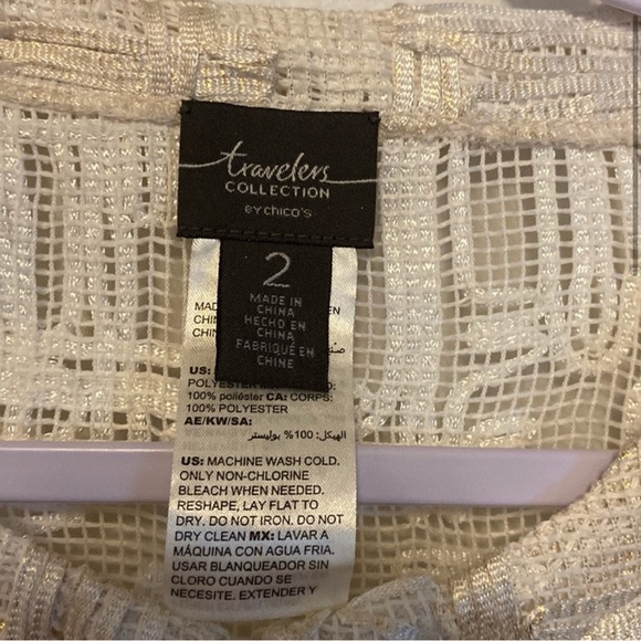 Chico’s 2 Traveler’s Collection cream and gold mesh jacket size L - Picture 4 of 8